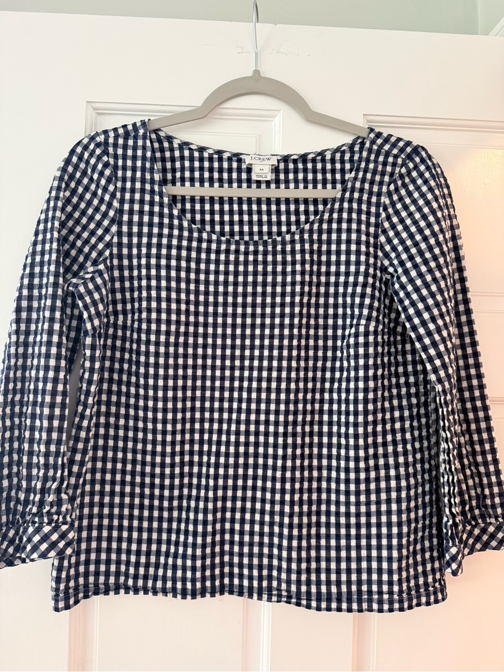 J. Crew Navy & White Gingham Scoop Neck Blouse